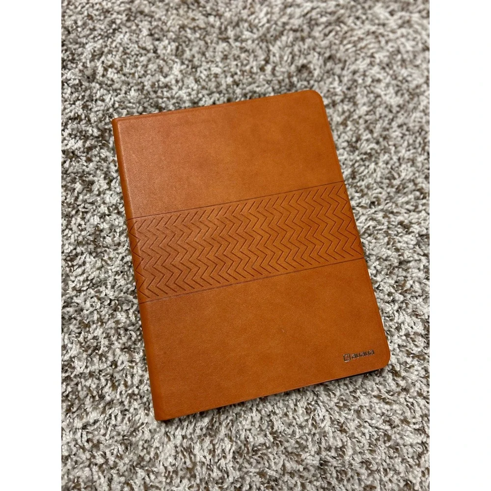 Auaua Brown Leather Tablet Folio Case Chevron Embossed Magnetic Cover